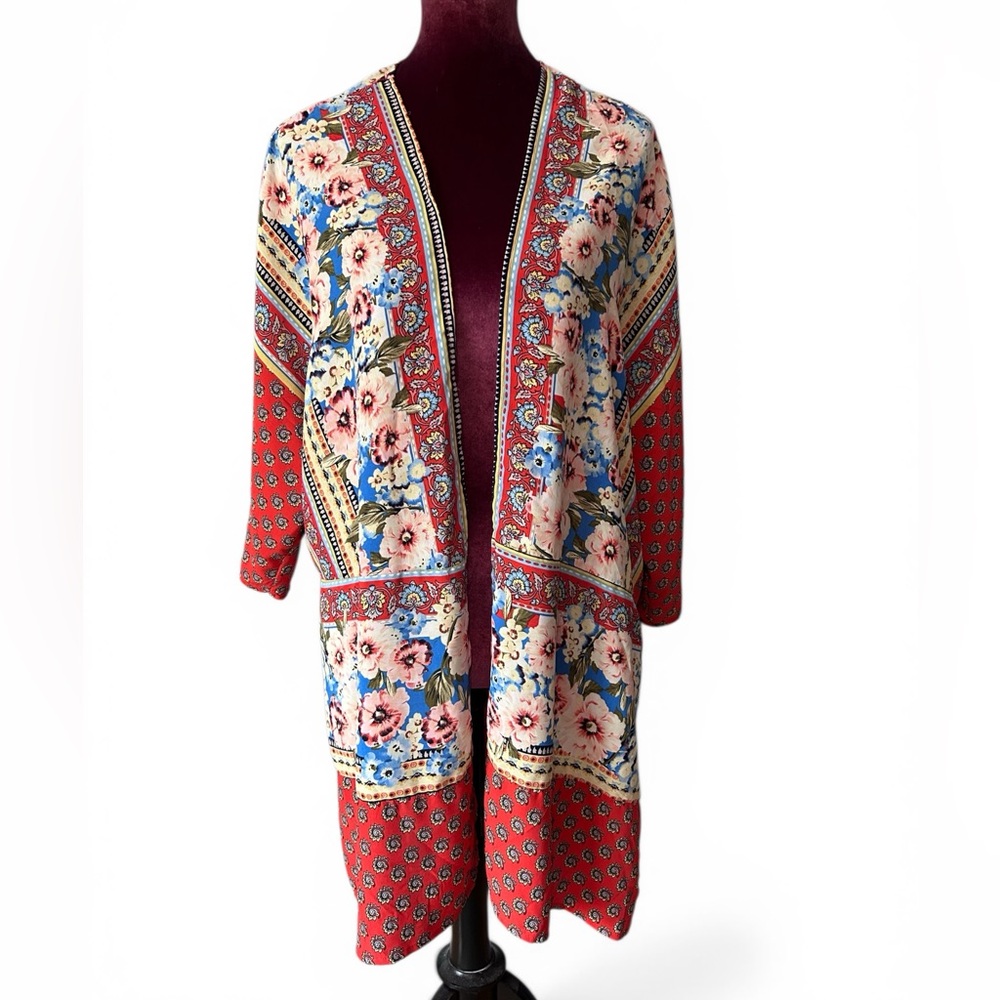 Umgee Women’s Orange Floral Patchwork Kimono Size Large